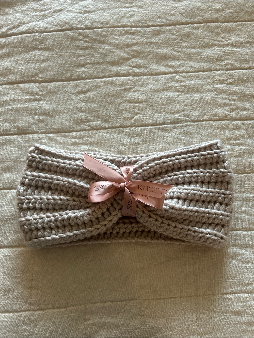 Ribbed Knit Headband in Light Beige